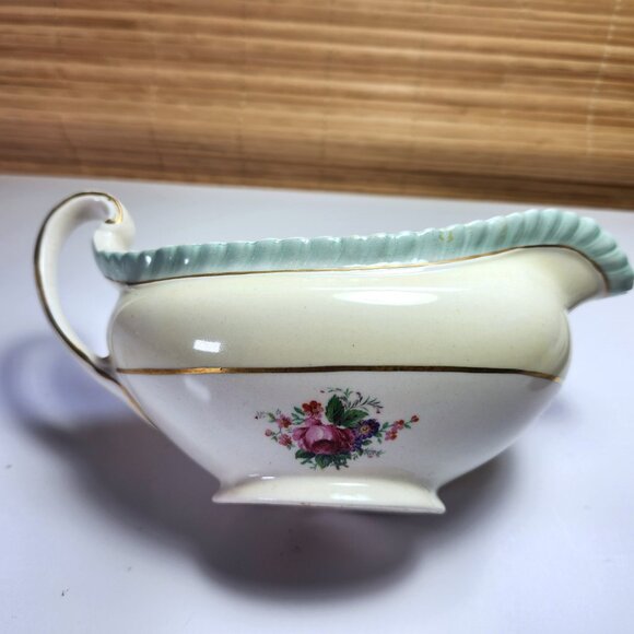Johnson Brothers Gravy Boat Windsorware JB18 Floral Pattern Aqua Fluted Rim - Picture 2 of 12